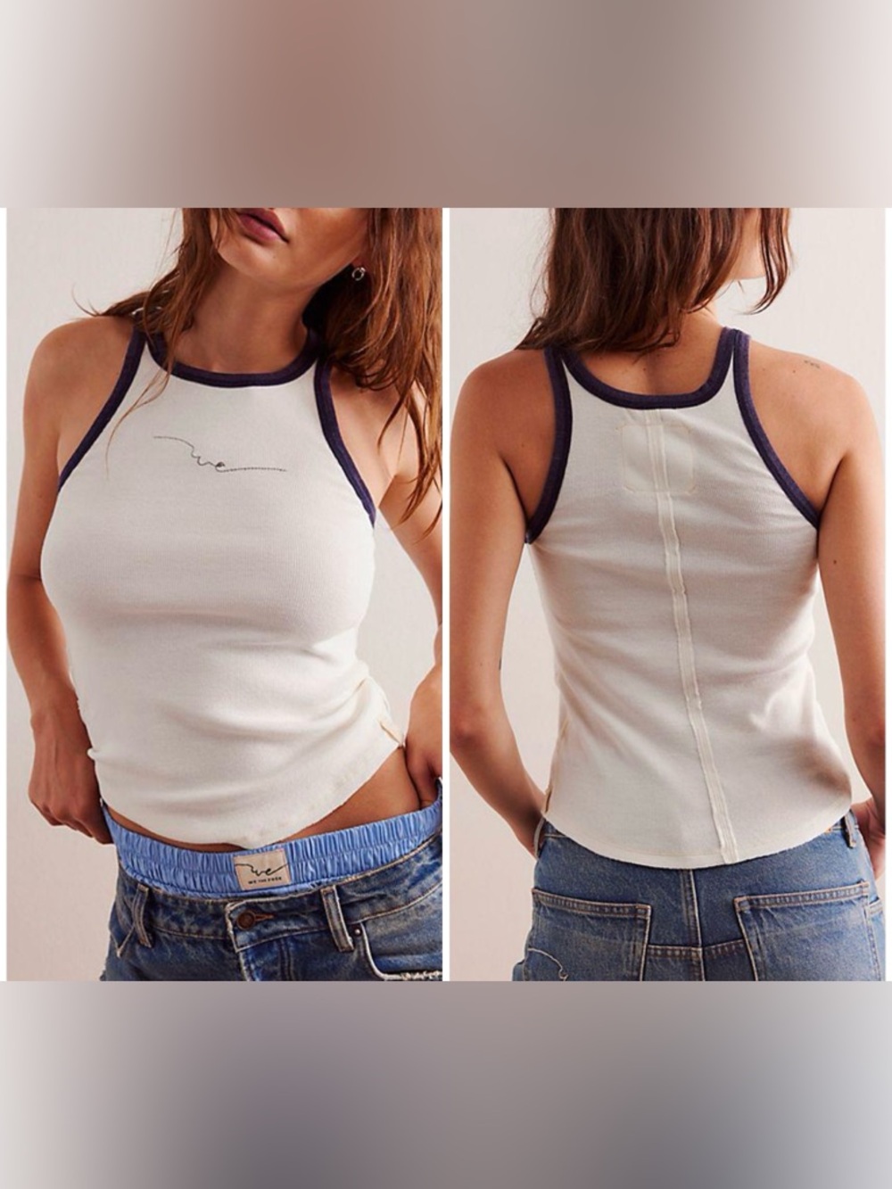 NWT Free People We The Free We Tank - ivory combo white - Large